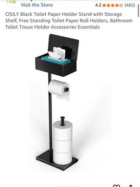 NWOT - Toilet Paper Stand AMAZON Black Free-Standing with Top Storage Box